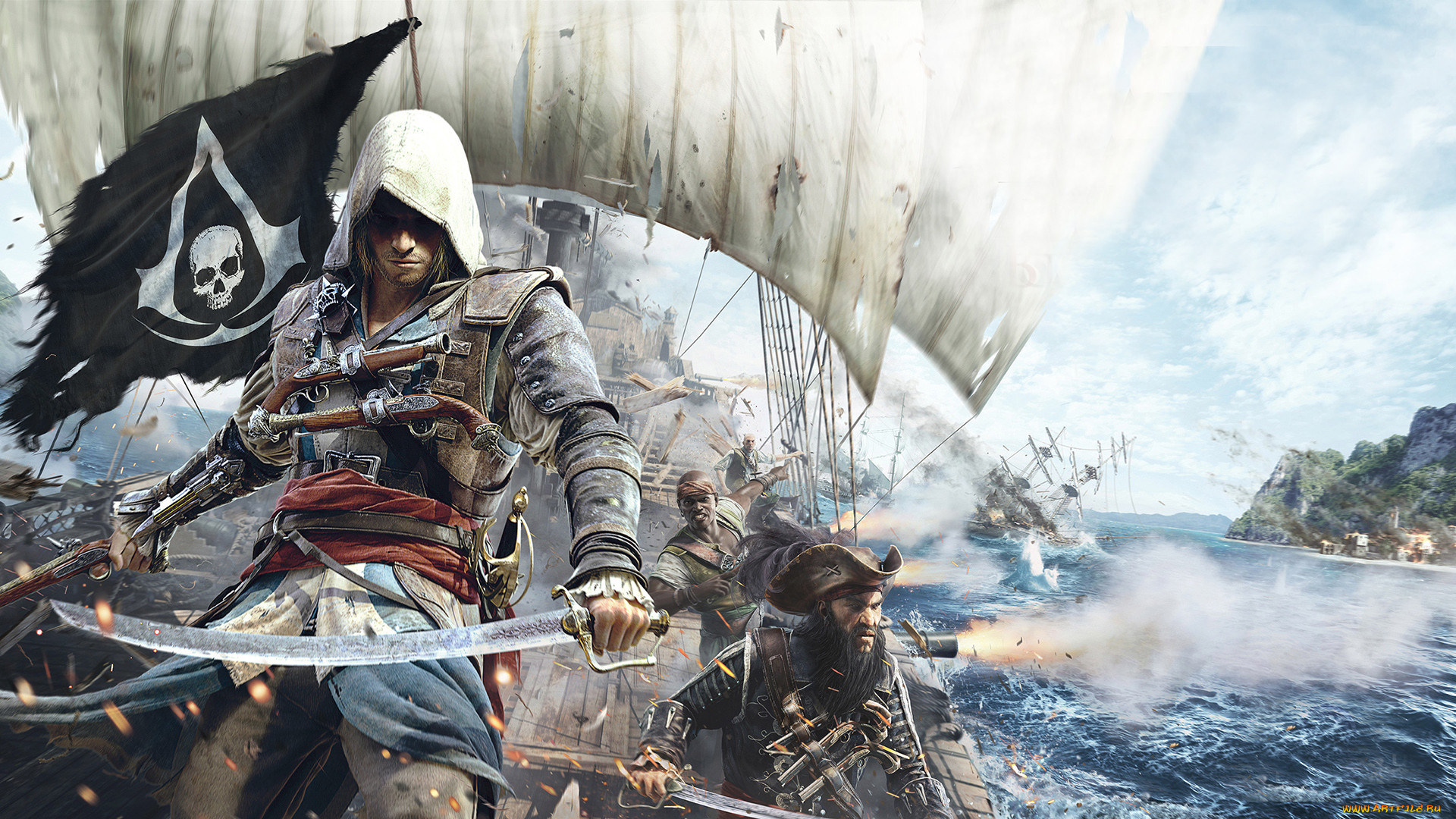 Обои Assassin`s Creed IV: Black Flag Видео Игры Assassin`s Creed IV: Black  Flag, обои для рабочего стола, фотографии assassin`s, creed, iv, black,  flag, видео, игры, револьвер, сабля, флаг Обои для рабочего стола,